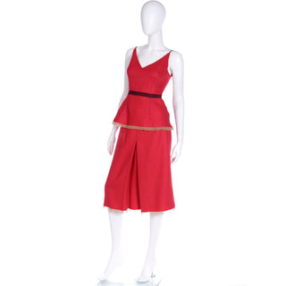 Vintage F/W 2000 Prada Red Peplum Top and Skirt Day Dress Outfit