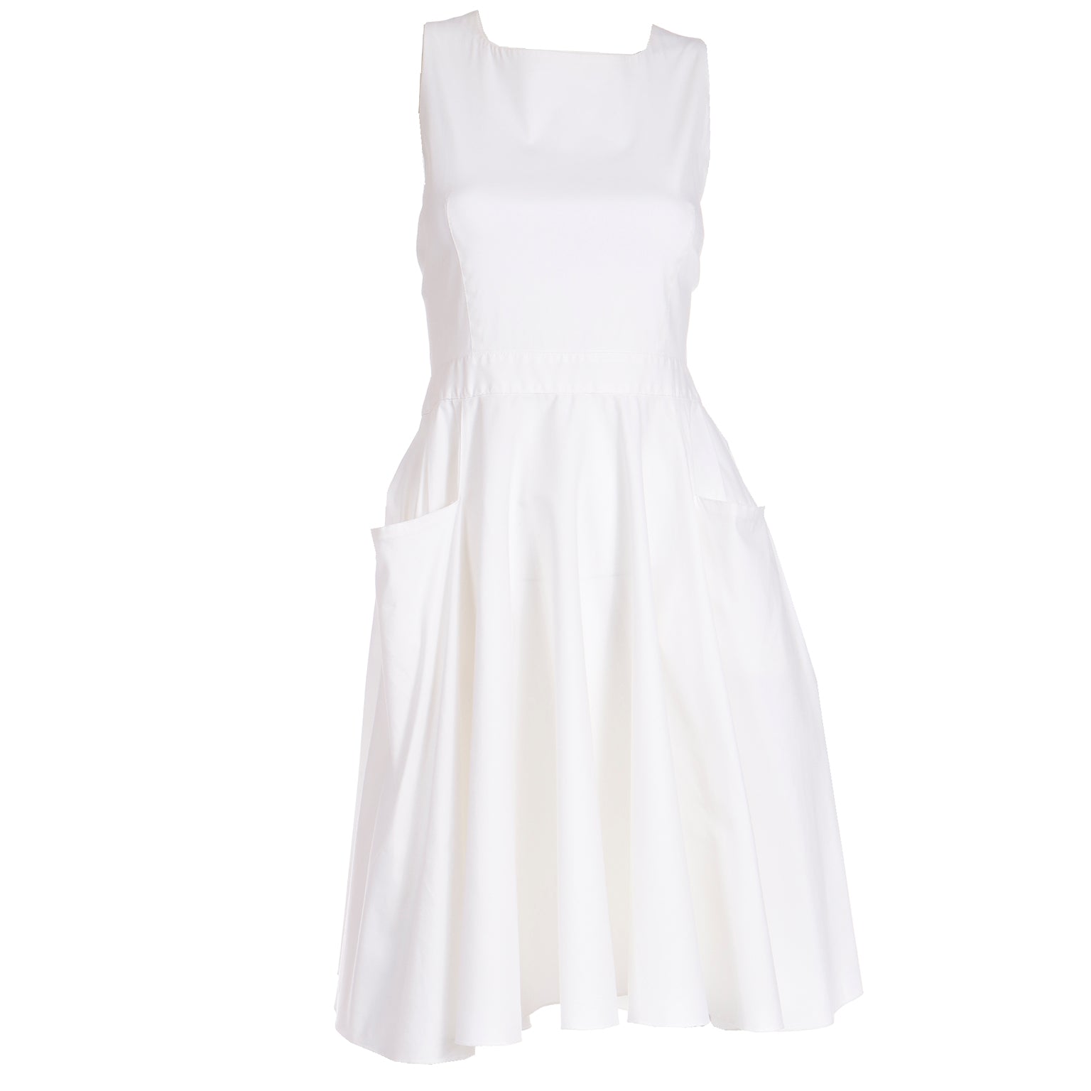 Prada White Cotton Apron Pinafore Dress w Pockets and Self Tie – Modig Prada White Cotton Apron Pinafore Dress w Pockets and Self Tie – Modig