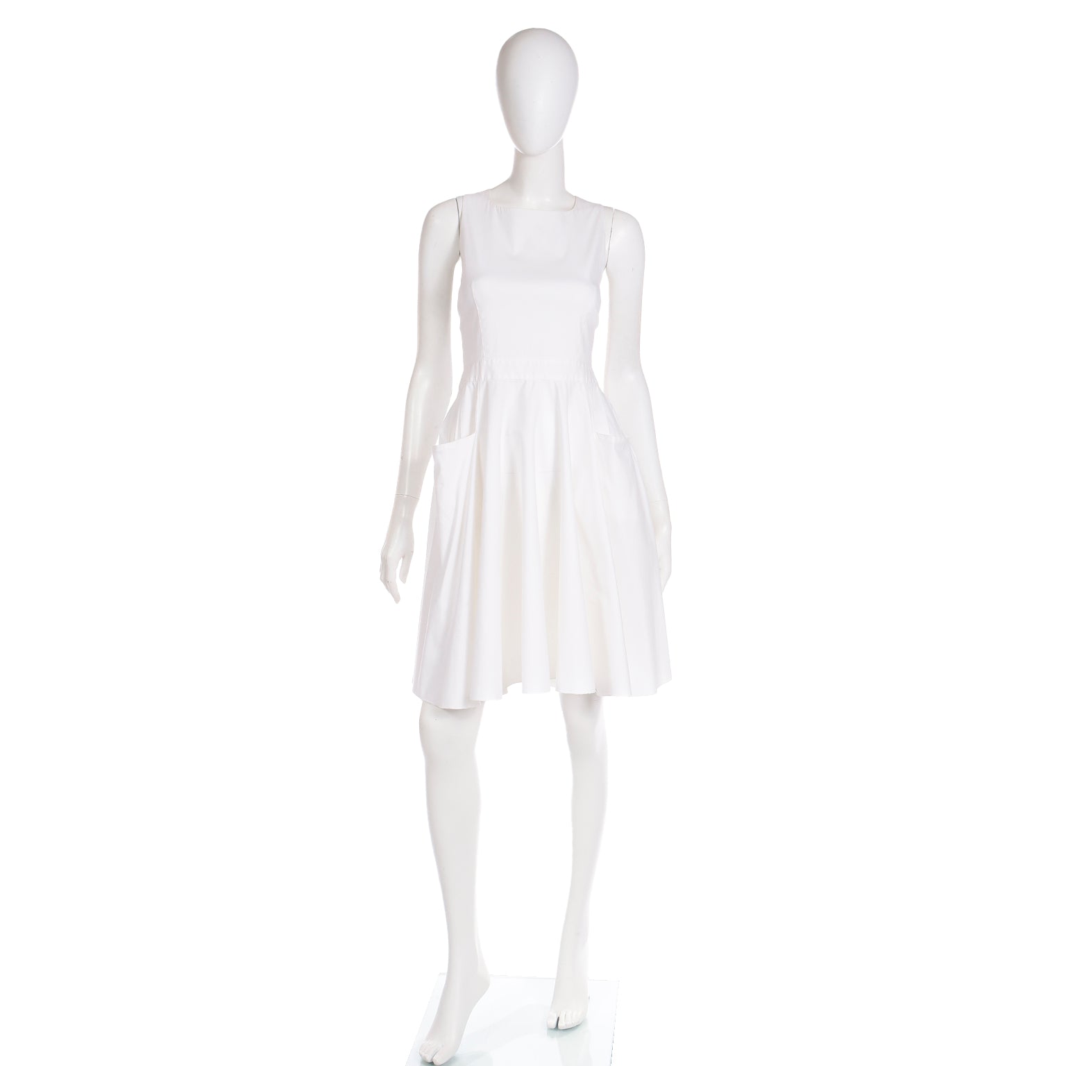Prada White Cotton Apron Pinafore Dress w Pockets and Self Tie – Modig Prada White Cotton Apron Pinafore Dress w Pockets and Self Tie – Modig