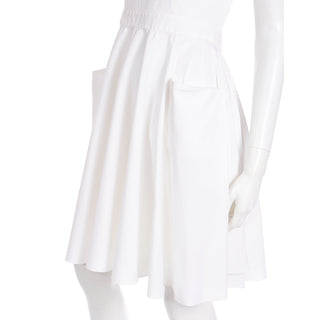 Vintage 2000s Prada White Cotton Apron Pinafore Dress w Pockets