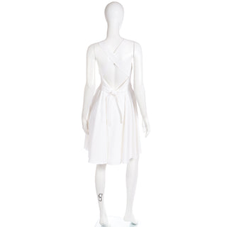 2000s Prada White Cotton Apron Pinafore Dress w Pockets open back