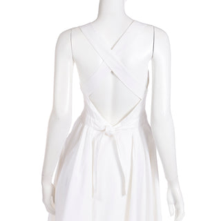 2000s Prada White Cotton Apron Pinafore Dress w Pockets With self tie