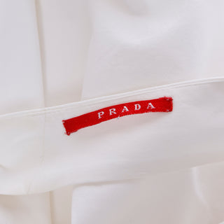 2000s Prada White Cotton Apron Pinafore Dress w Pockets red label