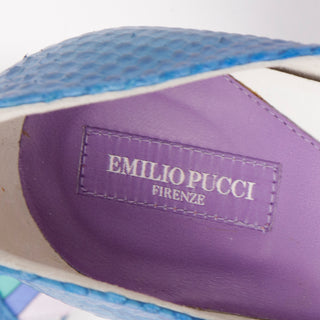 2000s Unworn Pucci Shoes Blue & Purple Snakeskin Open Toe Heels in Box Italy