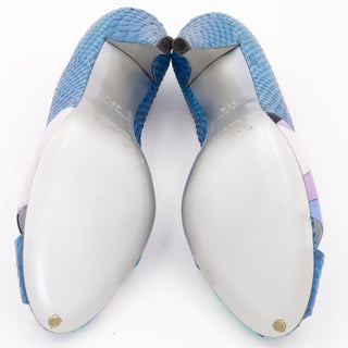 2000s Unworn Pucci Shoes Blue & Purple Snakeskin Open Toe Heels in Box 6.5