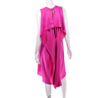2000s Maison Rabih Kayrouz Hot Pink Silk Sleeveless Dress w/ Draped Back