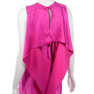 2000s Maison Rabih Kayrouz Hot Pink Silk Dress w/ Draped Back with keyhole opening