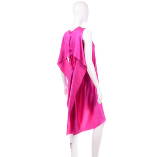 2000s Maison Rabih Kayrouz Sleeveless Hot Pink Silk Dress w/ Draped Back