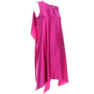 2000s Maison Rabih Kayrouz Hot Pink Sleeveless Silk Designer Dress w/ Draped Back