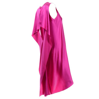 2000s Maison Rabih Kayrouz Hot Pink Silk Dress w/ Draped Back and sleeveless
