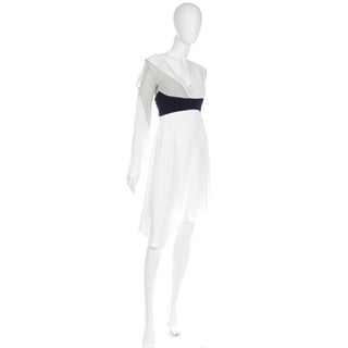 1990s Gattinoni Tempo Vintage White Grey and Black Asymmetrical Evening Dress Italy