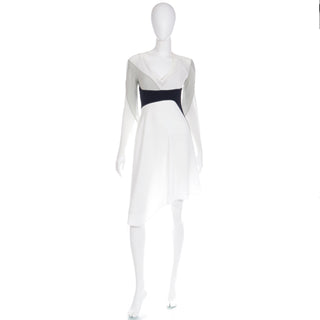 Vintage 1990s Gattinoni Tempo White Grey and Black Asymmetrical Evening Dress