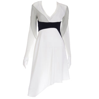Avant Garde 1990s Gattinoni Tempo Vintage White Grey and Black Asymmetrical Evening Dress