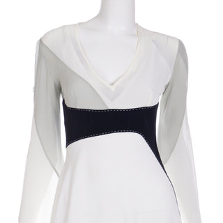 1990s Gattinoni Tempo Vintage White Grey and Black Avant Garde Asymmetrical Silk Evening Dress