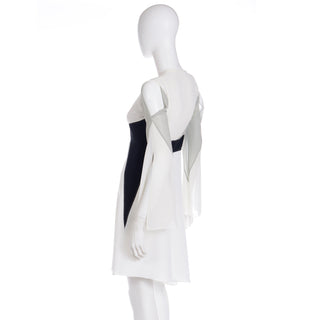 1990s Gattinoni Tempo Vintage White Grey and Black Asymmetrical Evening Dress Avant Garde
