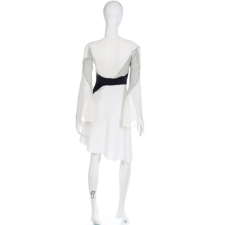 1990s Gattinoni Tempo Vintage White Grey and Black Avant Garde Asymmetrical Evening Dress 