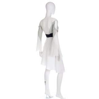 1990s Gattinoni Tempo Vintage White Grey and Black Asymmetrical Evening Dress Made in Italy