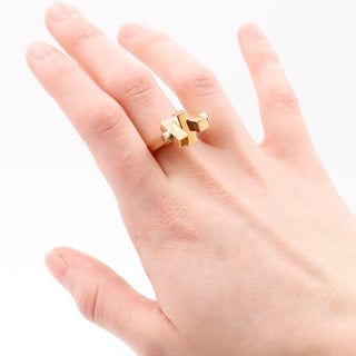 Rare 1970s Hans Hansen Denmark Modernist 14k Gold Kinetic Ring
