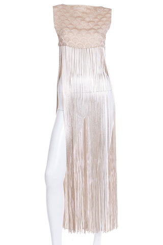 1970s Silky Soft Gold Long Vest With Fringe & Fish Scale Embroidery