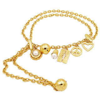 1990s Vintage Moschino Gold Chain Belt w Razor Blade Heart Peace Sign & Pearls by Redwall