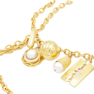 1990s Vintage Franco Moschino Gold Chain Belt w Razor Blade Heart Peace Sign & Pearls