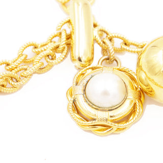 Redwall 1990s Vintage Moschino Gold Chain Belt w Razor Blade Heart Peace Sign & Pearls