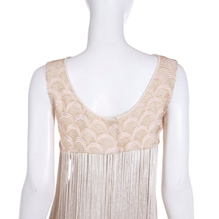 1970s Silky Soft Gold Long Vest With Fringe & Fish Scale Embroidery and Gold Mesh Trim
