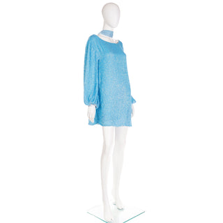 Deadstock Retrofete Blue Sequin Mini Dress or Tunic With Sash Belt w Tags