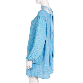 Deadstock Retrofete Blue Sequin Mini Dress or Tunic W Sash Belt 