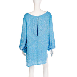Deadstock Retrofete Blue Sequin Mini Dress or Tunic Top w Sash Belt