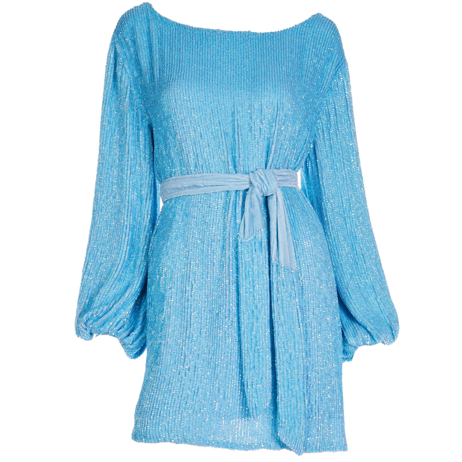retrofete blue dress New Retrofete Blue Sequin Mini Dress or Tunic With Sash Belt & Tags – Modig