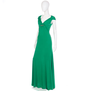2000s Roberto Cavalli Deadstock Green Evening Dress w Open Back & Tags Attached L