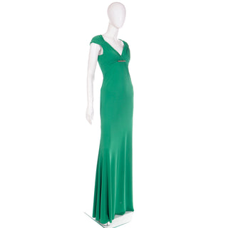 2000s Roberto Cavalli Deadstock Green Evening Dress w Open Back & Tags Attached Sz L