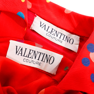 S/S 1979 Valentino Couture Red Silk with Multi Colored Polka Dot Ensemble Couture Labels