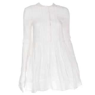 Saint Laurent Paris White Cotton Voile Lace Trimmed Babydoll Mini Dress or Tunic Top Size XS 