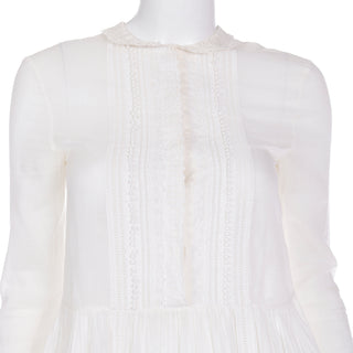 Saint Laurent Paris White Cotton Voile Lace Trimmed Babydoll Semi Sheer Tunic Top