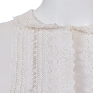 Saint Laurent Paris White Cotton Voile Lace Trimmed Babydoll Tunic Top or Mini Dress