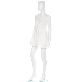 Saint Laurent Paris White Cotton Voile Lace Trimmed Babydoll Tunic Top Size XS/S