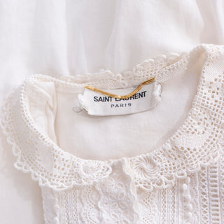 Saint Laurent Paris White Cotton Voile Lace Trimmed Babydoll Tunic Top or Mini Dress XS