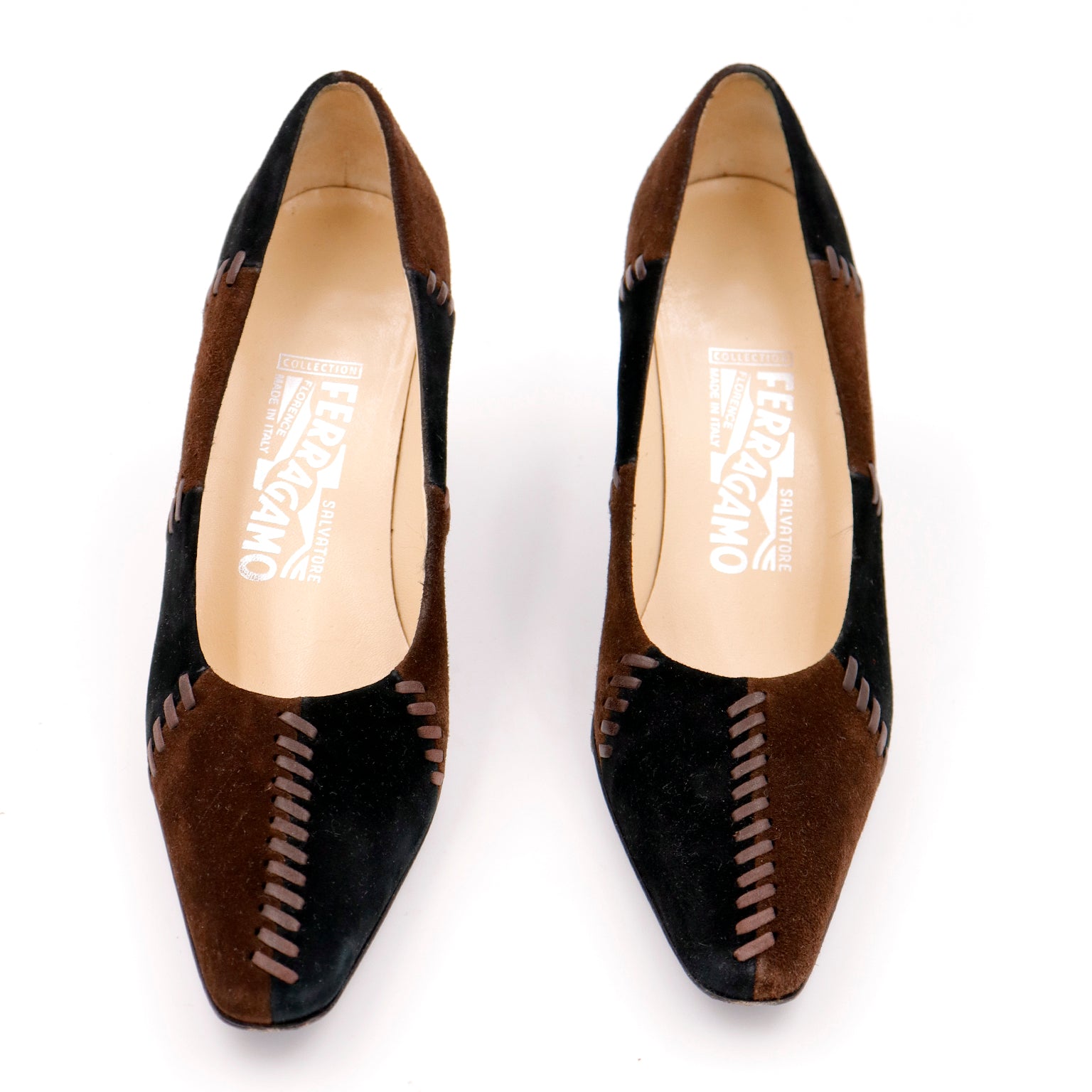 Salvatore Ferragamo Vintage Brown & Black Shoes Suede Pumps w Leather –  Modig