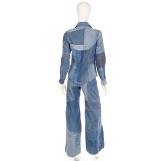 1970s Vintage Simis Multi Wash Patchwork Denim Bell Bottom Jeans & Shirt Outfit