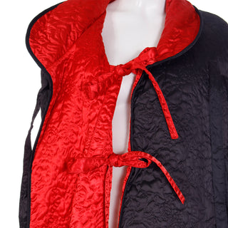 1980s Sonia Rykiel Vintage Reversible Quilted Red & Black Tie Front Coat W Hood
