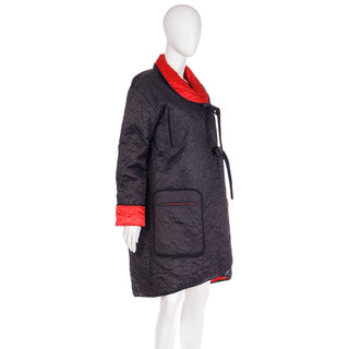 1980s Sonia Rykiel Vintage Reversible Quilted Red & Black Coat W Hood made in France