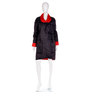 1980s Sonia Rykiel Vintage Reversible Quilted Red & Black Coat W Hood One Size