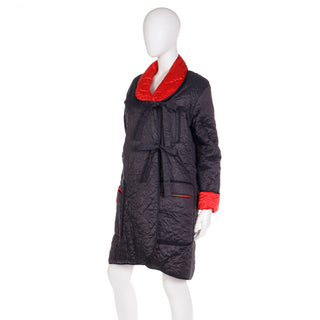 1980s Sonia Rykiel Vintage Reversible Quilted Red & Black Coat W Hood Fits Most