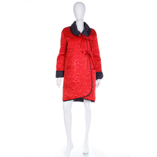 1980s Sonia Rykiel Vintage Reversible Quilted Red & Black Coat W Hood & Pockets