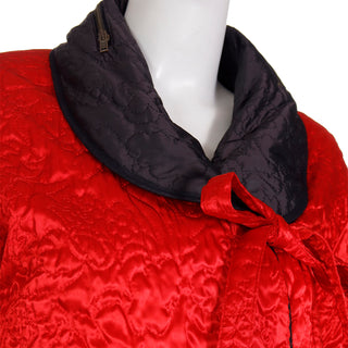 1980s Sonia Rykiel Vintage Reversible Quilted Red & Black Coat W Hood and Shawl Collar Made in France