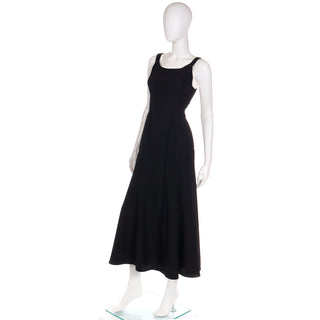 1990s Claude Montana Long Black Vintage Dress w/ Wrap Style Skirt