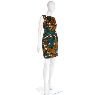1960s Suzy Perette Blue Green & Copper Brown Sleeveless Silk Dress Size M