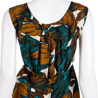 Vintage 1960s Suzy Perette Blue Green & Copper Brown Sleeveless Silk Dress with back bow